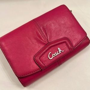 Coach Hot Pink Ashley Tri-Fold Pleated Wallet